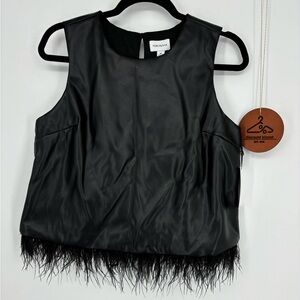 FOR‎ CYNTHIA Faux Leather Feather Tank Top